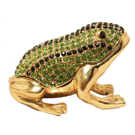 Green and Gold Frog Jeweled Crystal Trinket Box