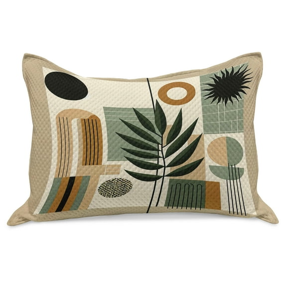 Ambesonne Monstera Knitted Quilt Pillowcover, Nature Mid Century Boho, 30"x20", Beige Evergreen Sepia