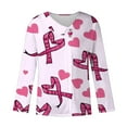 thumbnail image 4 of Kilaqueen Breast Cancer Awareness Shirts for Women Long Sleeve Oblique Collar V Neck Pink Ribbon Print October Tops for Going Out, 4 of 5
