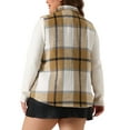 thumbnail image 4 of DARING DIVA Women's Plus Size Plaid Coat Slash Pocket Sleeveless Vest 1X White Brown, 4 of 6