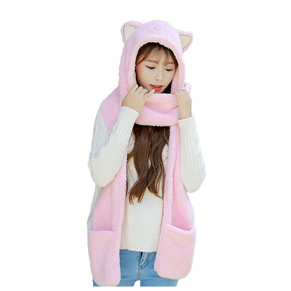 GPOECD Winter Hat with Scarf and Gloves Set for Women Cozy Lined Ear Cold Weather Accessories Pink,One Size