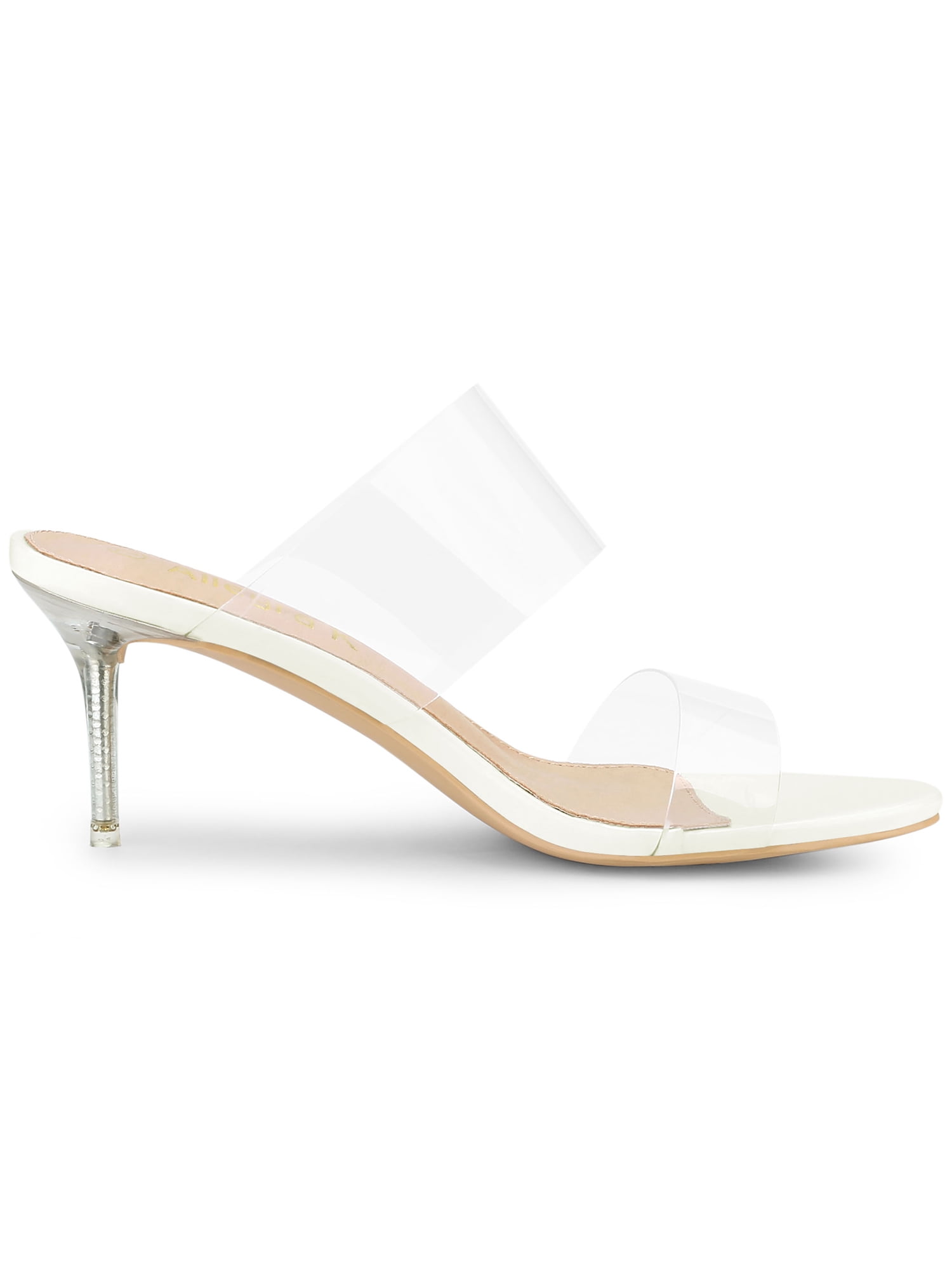 DARING DIVA Women's Clear Slide Stiletto Heels Clear Sandals White 8