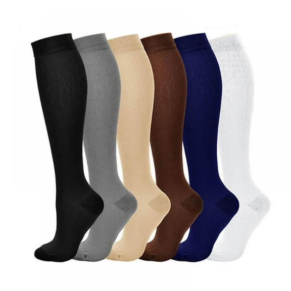 2 Pairs Solid Knee-High Compression Socks for Men & Women Graduated 15-20 mmHg