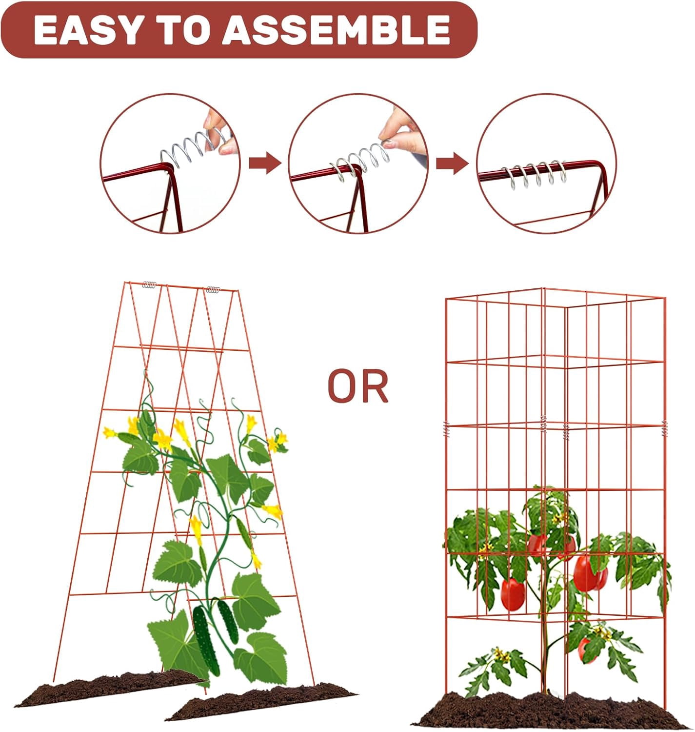 Cucumber Trellis, 48" High Foldable A Frame Garden Trellis, 2 Pack, Plant Support for Climbing Cucumber, Beans, Tomatoes, Flowers, Red