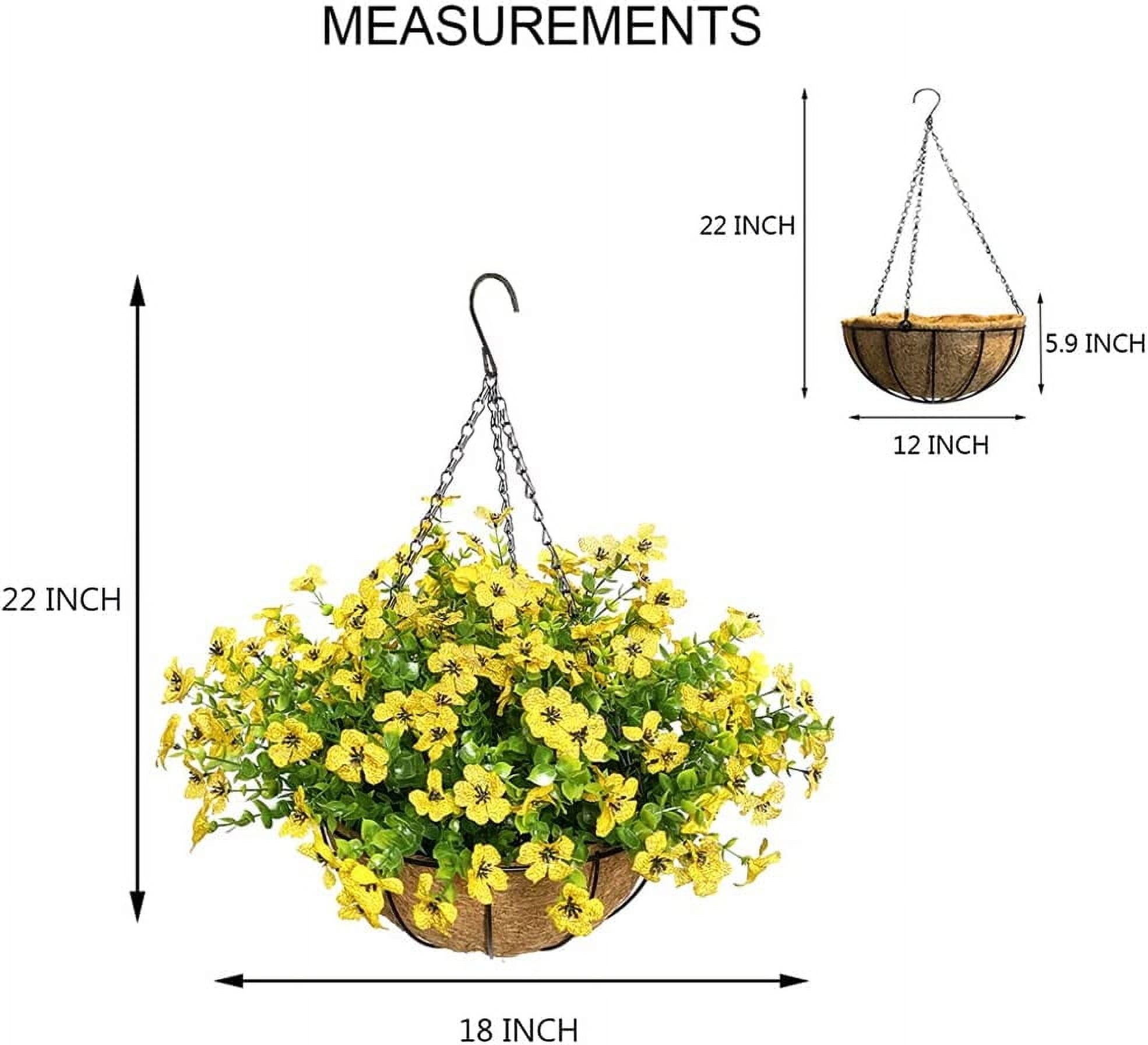 Artificial Flowers in Basket,Artificial Hanging Baskets with Flowers for Outdoor Indoor Courtyard Decor,12 inch Coconut Lining Basket for Patio Garden Porch Deck Decoration