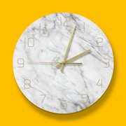 Quartz Analog Quiet Marble Wall Clock 3D Chic White Marble Print Modern Round Wall Watch Nordic Creativity Home Decor