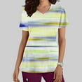 thumbnail image 2 of Xfvqtps Striped Scrub Tops for Women Wrinkle-Resist Nursing Uniform Casual V-Neck Print Short Sleeve Nurse Top with Pocket Yellow, 2 of 5