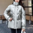 thumbnail image 2 of Lovskoo Womens Winter Coats Stand Collar Quilted Jacket Bight Color Thick Warm Pocket Long Sleeve Parkas Outerwear Cotton Padded Outerwear Blue, 2 of 7