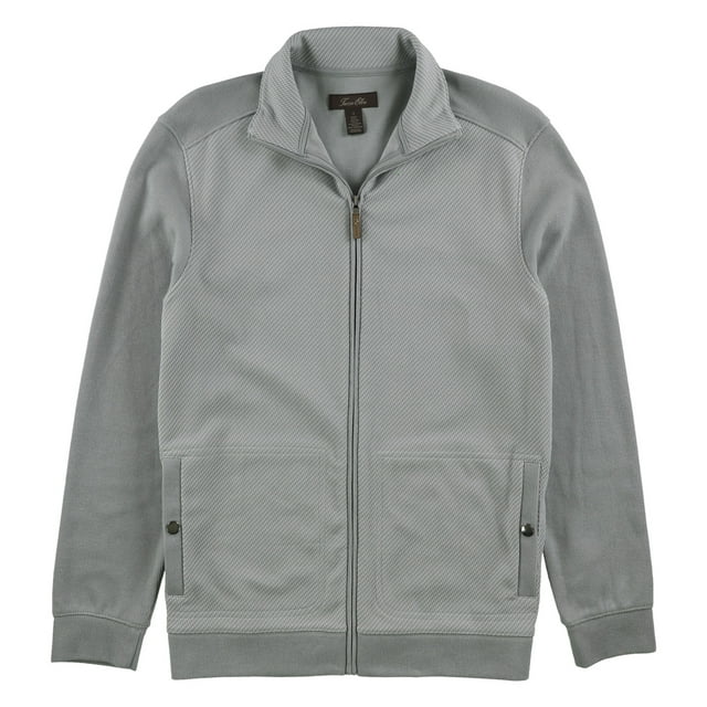 Tasso Elba Mens Jacquard Textured Knit Jacket, Grey, Medium