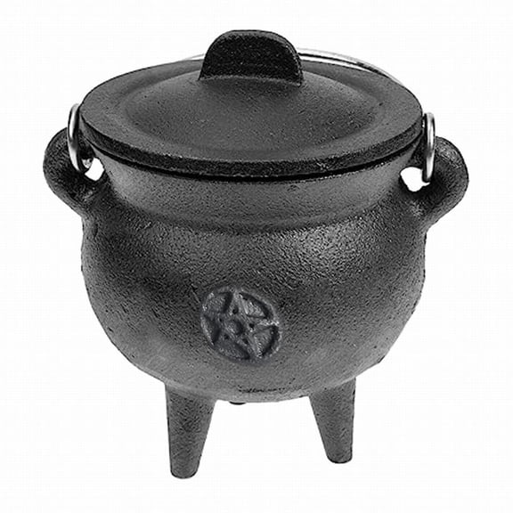 MOQIN Halloween Cauldron with Lid and Handle 3.94 X 2.95 X 2.95 Inches Cauldron Decorative Candle Incense Burning Witch Cauldron Pot Moon Cauldron Cauldron