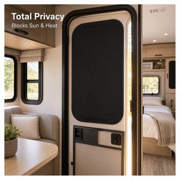 RV Door Window Shade Cover (25" x 16"), Blackout Privacy Screen for Camper, Travel Trailer & Motorhome Doors