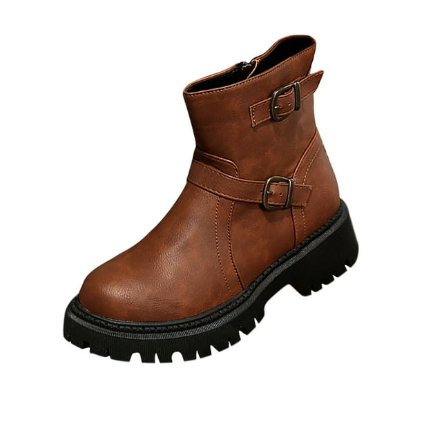 Brown Feminine Knight Boots With Short Cylinder Round Toe Thick Sole British Style Side Zipper Thin For Daily