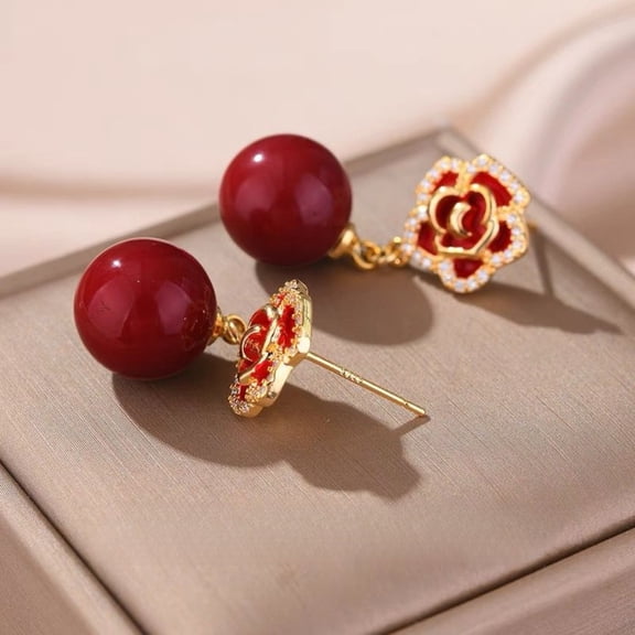 YYDD Ladies' Fashion 925 Sterling Silver Camellia & Pearl Pendant Earrings – Exquisite Holiday Gift