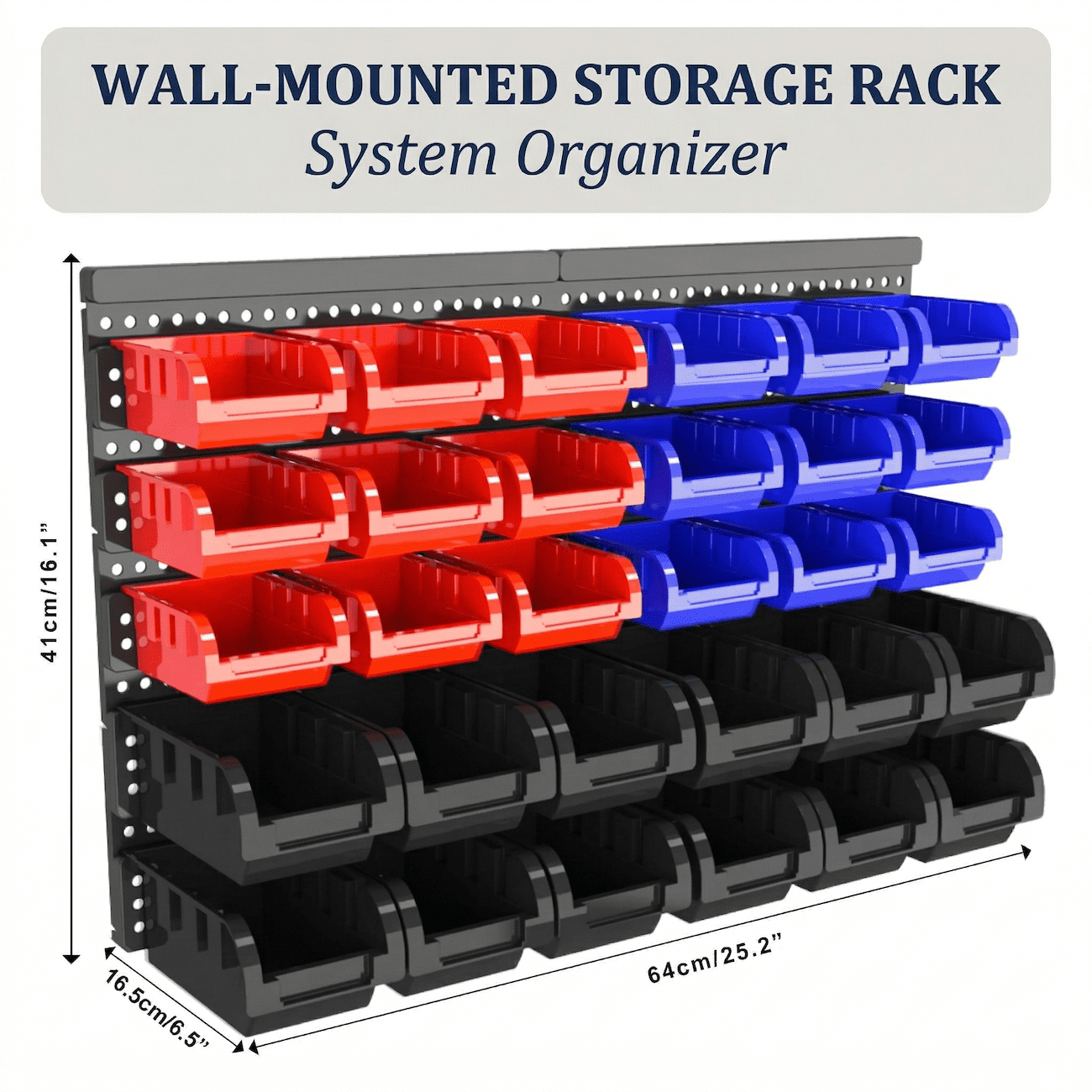 Howcool 30PCS Wall Mounted Storage Bins, Garage Pegboard Organizer System, Small Parts Storage Bins for Screws, Nuts & Bolts, Tool Organizer for Workshop Garage (Red Blue Black)
