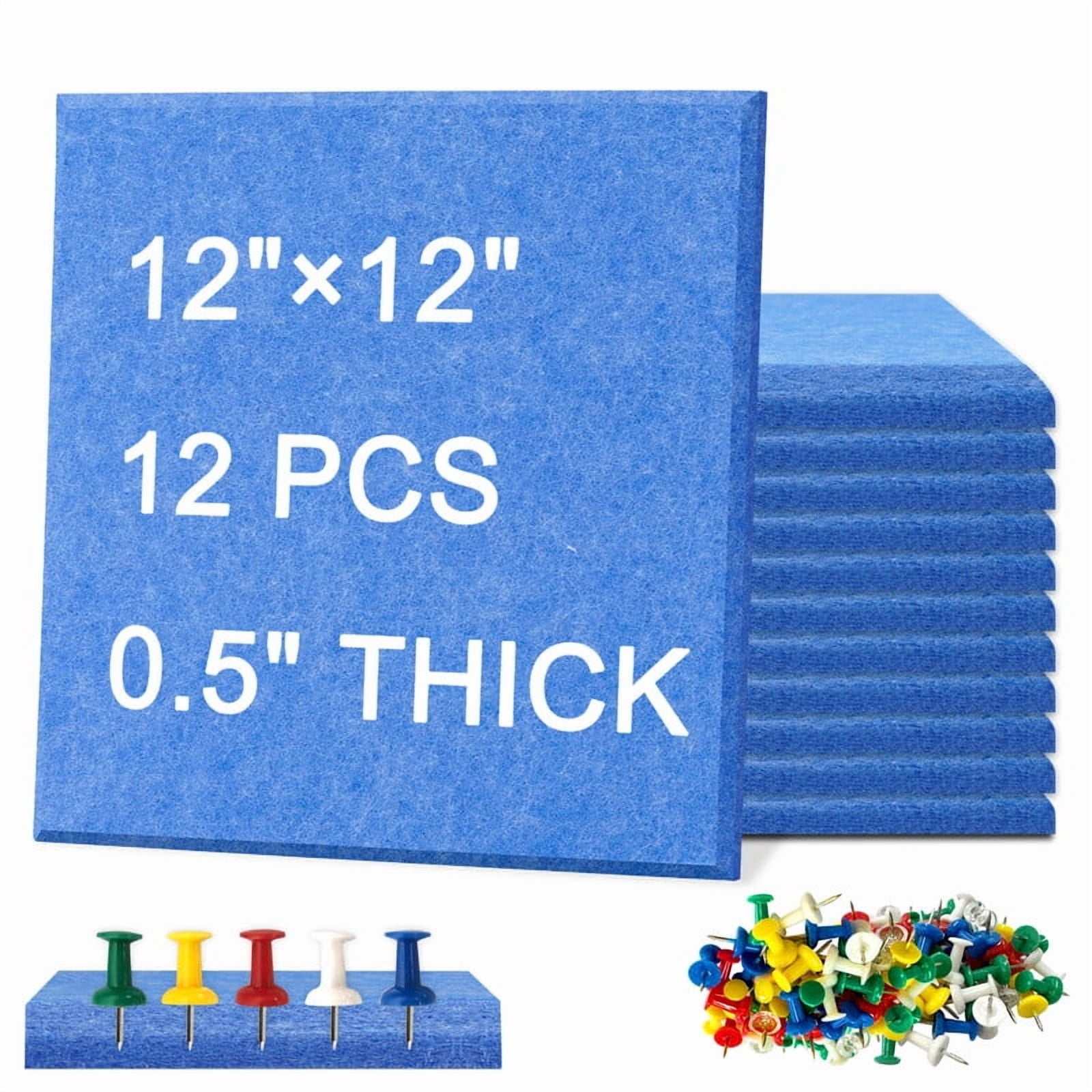 Large Cork Bulletin Board, 48"x36" Cork Board Wall Tiles 12 Packs 1/2" Thick Corkboards for Walls Safe Adhesive Acoustic Panels Soundproof Pin Board with 120 Pushpins, Blue