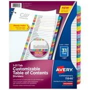 Avery Ready Index 31 Tab Dividers, Customizable TOC, 1 Set (11846)