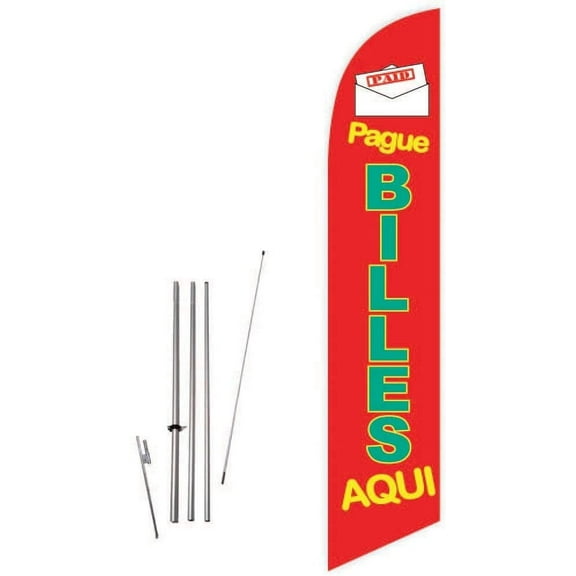 Cobb Promo Pague Billes Aqui Red Feather Flag with Complete 15ft Pole kit and Ground Spike