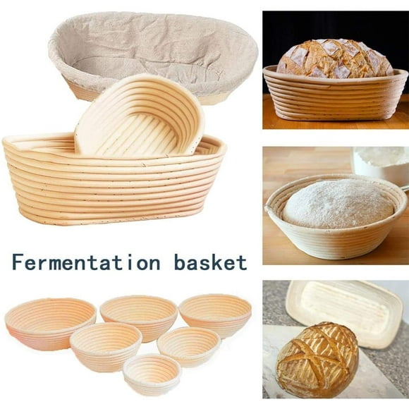 2Set Bread Proofing Basket Set with Cloth Liner Handmade Rattan Bowl Baking Dough Bowl Sourdough Bread Making Starter Jar Kit 8Inch Oval
