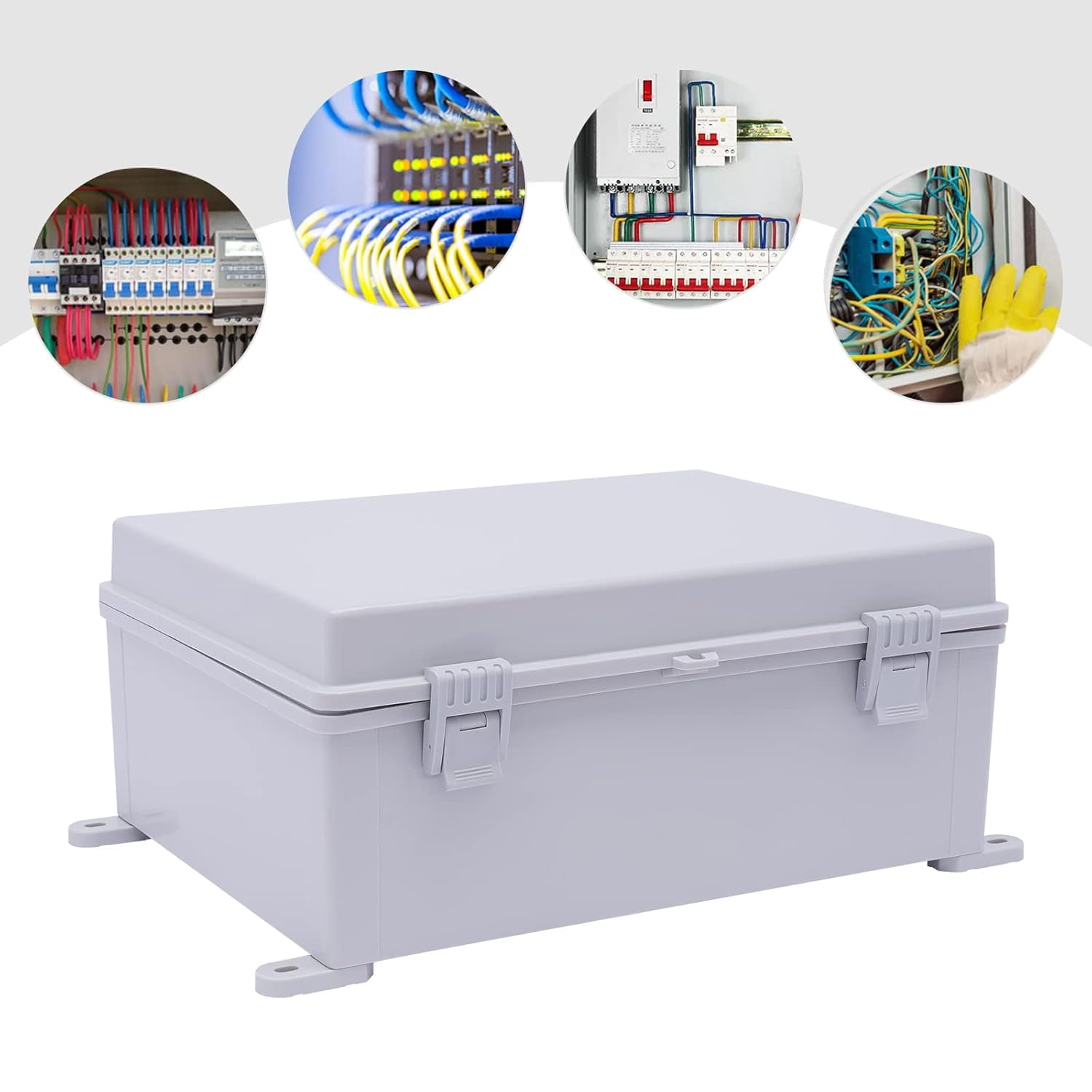 Junction Box,Outside Hinged Clear Cover Stainless Steel Latch IP67 Waterproof ABS Project Box,Electrical Box Enclosure(13.8x9.8x5.9 Clear)