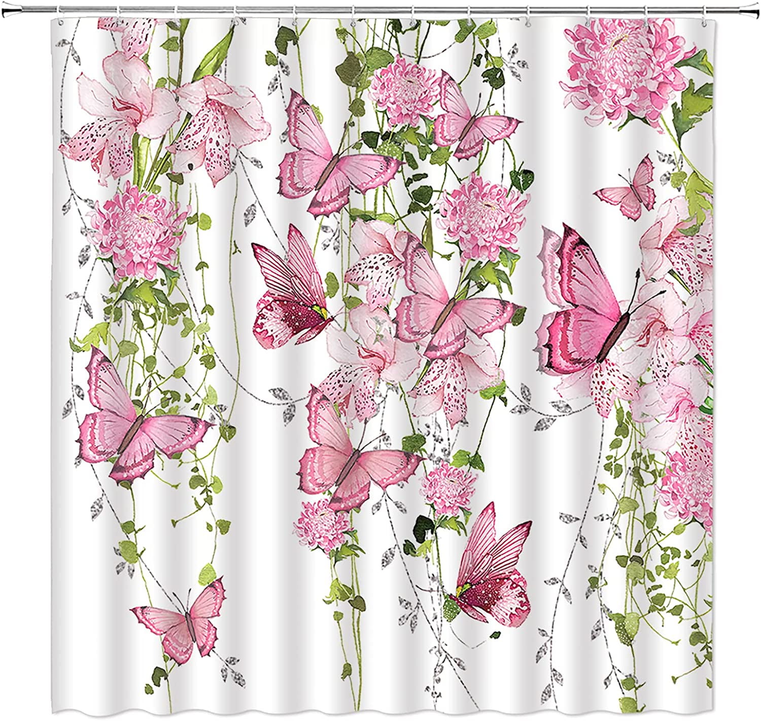 Pink Butterfly Shower Curtains Watercolor Butterflies Rustic Floral