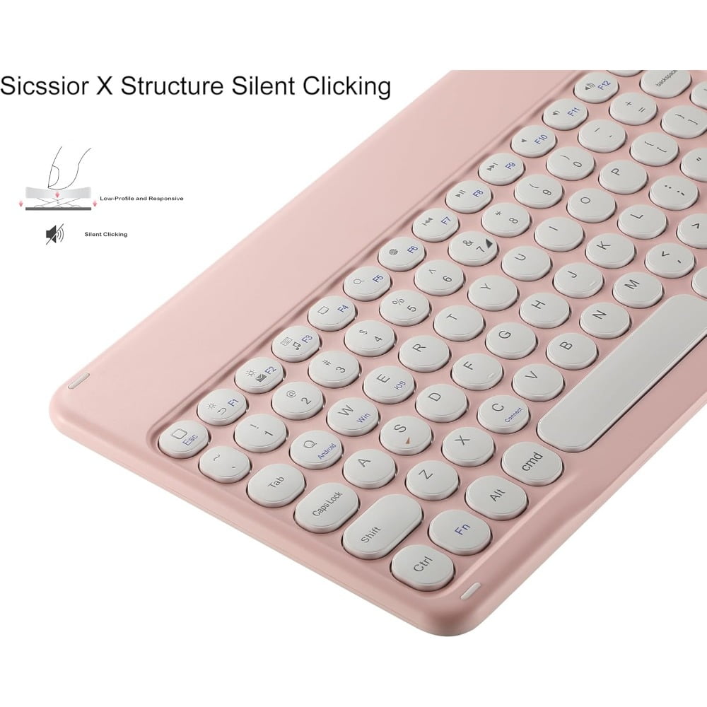 Ultra Slim Retro Bluetooth Keyboard and Mouse Combo,Compact Rechargeable Wireless Keyboard and Mouse for iPad,iPad Mini,iPad Air iPad Pro,iPhone,Windows Android Tablet Smartphone(Pink)