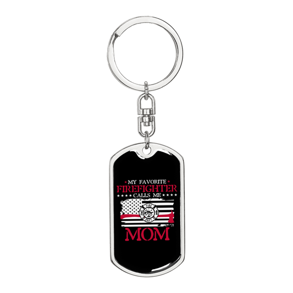 Favorite Firefighter Son Stainless Steel or 18k Gold Premium Swivel Dog Tag Keychain