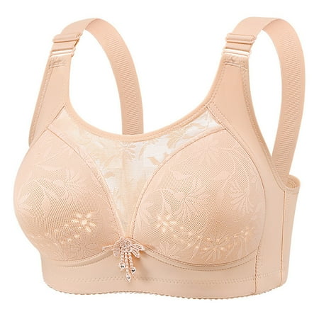 Chuancc Plus Size Underwear The New Large Size Thin Of Anti Wandering Gathered Comfortable Underwear Bra without Ring Spring and Summer Ladies Bra No Underwire Push Up Bra Clearance Rose Gold 46