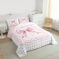 thumbnail image 3 of jejeloiu Cartoon Polka Dots Twin Comforter Sets,Pink Bowtie Bow Bedding Set For Girl Reversible 2 Pieces, 3 of 8