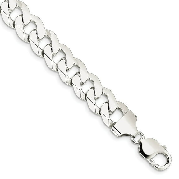 White Sterling Silver bracelet Chain style Curb Men's 8 in 12.3 mm