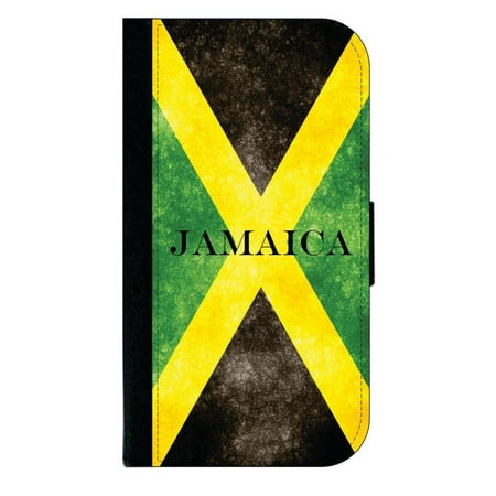 Jamaica Grunge Flag - Wallet Style Cell Phone Case with 2 Card Slots and a Flip Cover Compatible with the Apple iPhone 6 Plus and 6s Plus