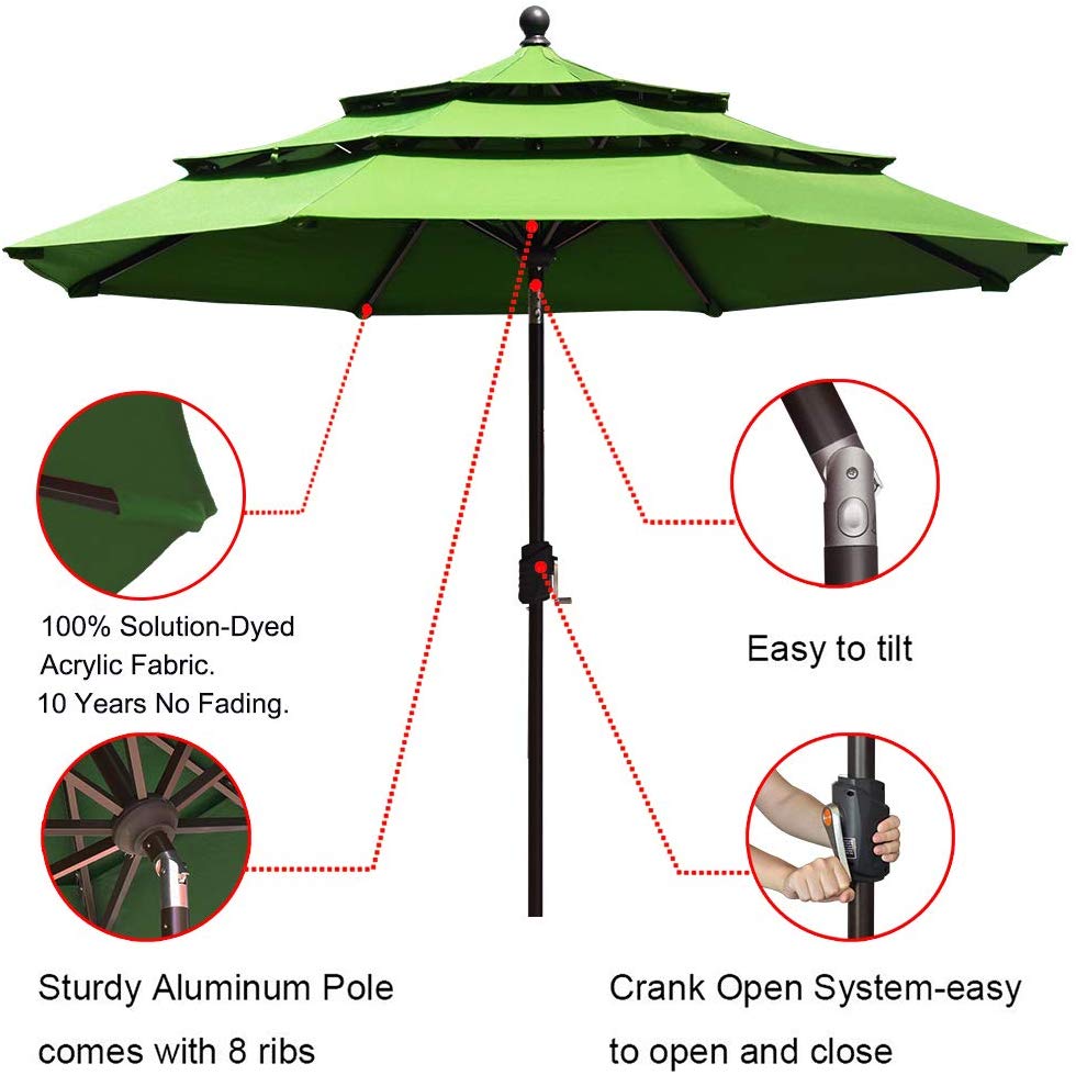 Black 3 Eliteshade 9ft Patio Umbrella Market Table Outdoor Deck Umbrella Replacement Canopy Patio Furniture Accessories Umbrellas Shade