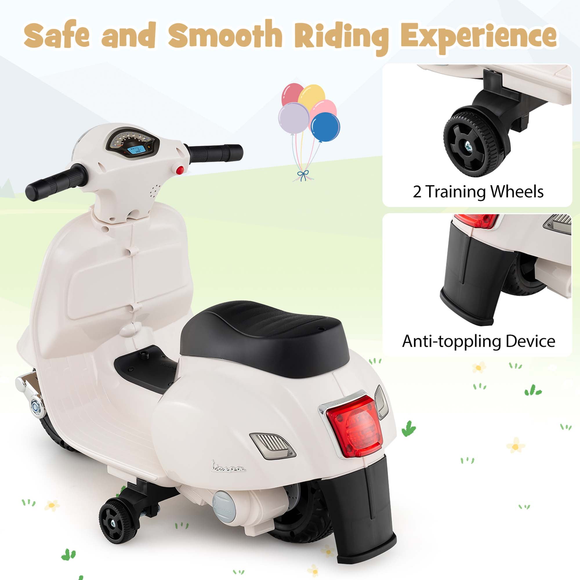 Costway Kids Ride on Motorcycle with Training Wheels Headlight Horn 6V Battery White
