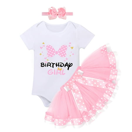 

FYMNSI Baby Girl Toddler Kids 1/2 1st 2nd Birthday Cake Smash Outfit Short Sleeve Romper Tutu Skirt Bowknot Headband 3pcs Set 2 Years Pink