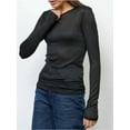 thumbnail image 2 of Womens Crew Neck Shirts Long Sleeve - Knit Pullover Sweaters Casual Sheer Blouse Tops Black XL, 2 of 8