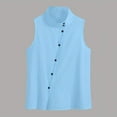 thumbnail image 4 of yoeyez Linen Tank Tops for Women Mandarin Collar Asymmetric Buttons Down Vest Shirts Fashion Sleeveless Turtleneck Work Tops Blue,XL, 4 of 6
