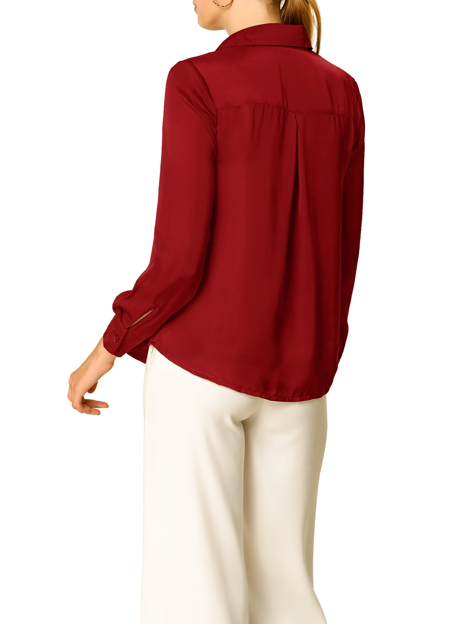 DARING DIVA Women's V Neck Classic Work Office Long Sleeve Shirt M Red