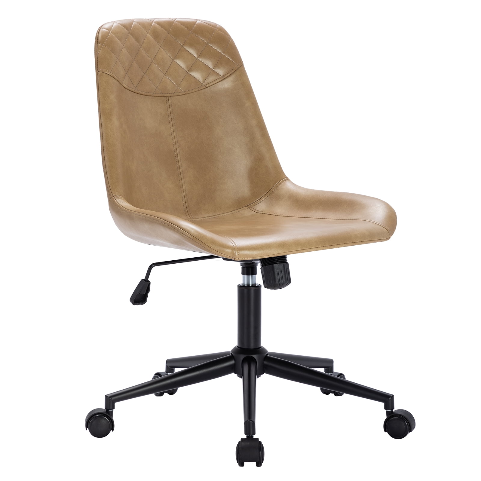Duhome Modern Home Office Chair Darkbrown Task Chair Faux Leather Swivel Height Adjustable Computer Desk Chair with Black Metal Base Mid Back Arms 