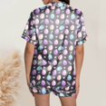 thumbnail image 4 of Yuncity Cute Easter Pajamas For Women Silk Satin Rabbit Egg Print Short Sleeve Button Down Shirt Shorts Pjs Loungewear Sleepwear Black L, 4 of 5