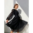 thumbnail image 2 of Women's Summer Elegant Puff Sleeve Solid Color Polka Dot Large Swing Dress Fashion Office Lady Casual Sexy V-Neck Evening Dress, 2 of 3