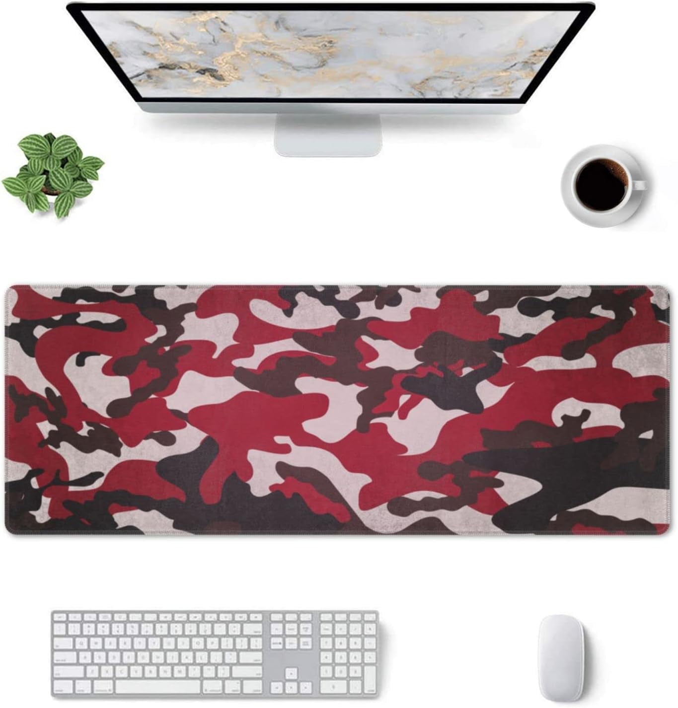 Large Gaming Mouse Pad, XL Mousepad Design with Camouflage, Extended Keyboard Mats for Desk, Waterproof Big Long Computer Deskpad Loptop Pads for Women Office, (Red Black, 31.5 * 11.8 in)