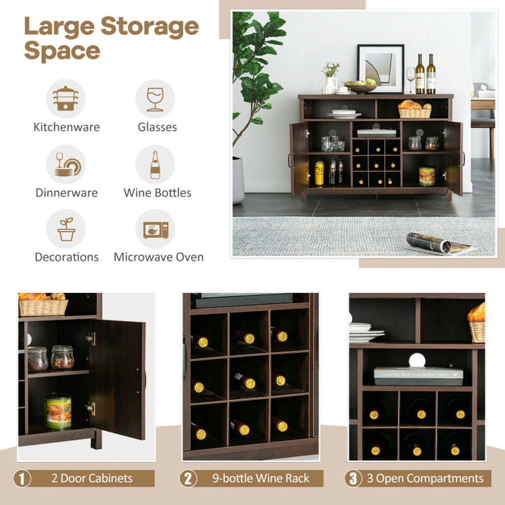 Finihen Kitchen Storage Cabinet, Buffet Sideboard, Farmhouse Sideboard with Detachable Wine Rack and Cabinets, for Dining Room, Kitchen, Living Room, Brown Finihen Kitchen Storage Cabinet, Buffet Sideboard, Farmhouse Sideboard with Detachable Wine Rack and Cabinets, for Dining Room, Kitchen, Living Room, Brown