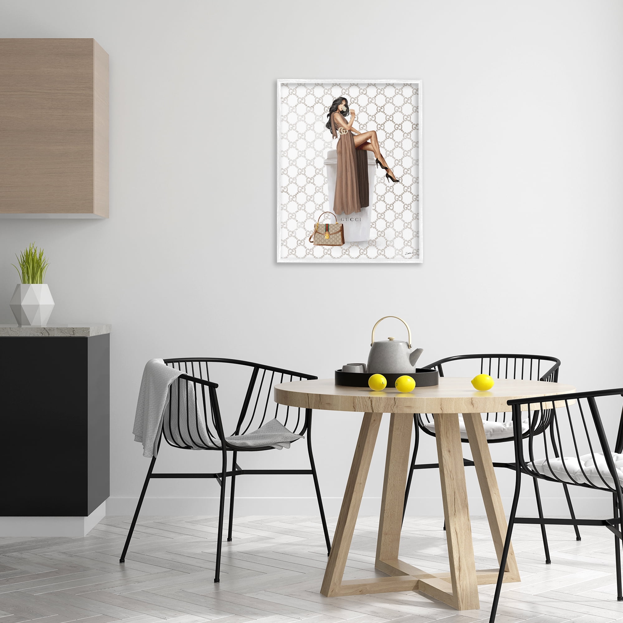 Stupell Industries Chic Woman & Coffee Beauty & Fashion Painting White Framed Art Print Wall Art, 24 x 30