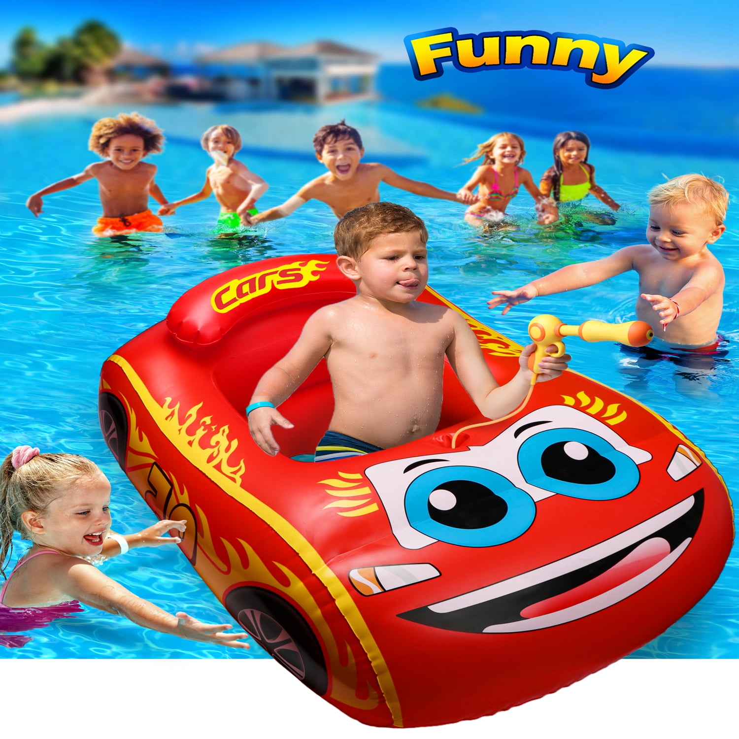 HopeRock Baby Inflatable Pool Float,Car Shaped Baby Swimming Float with