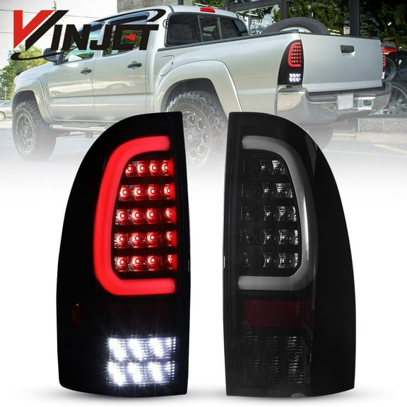 Winjet LED Tail Light Assembly For 2005-2015 Toyota Tacoma,Full Led Taillight Replacement w/Red Turn Signal/Running Light/Brake Light/Reverse Light - SMOKED LENS