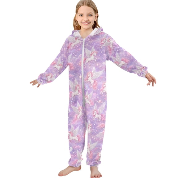JOOGOO Unicorns Glittery Pattern Unisex Onesie Pajamas Jumpsuit Kids One-Piece Hooded Sleepwear 7-8T