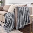 thumbnail image 3 of BEDELITE Fleece Blanket King Size 3D Ribbed Jacquard Cozy, Fluffy, Plush Lightweight Throw Blankets for Couch, Bed, Sofa(Grey, 108x90 inches), 3 of 8