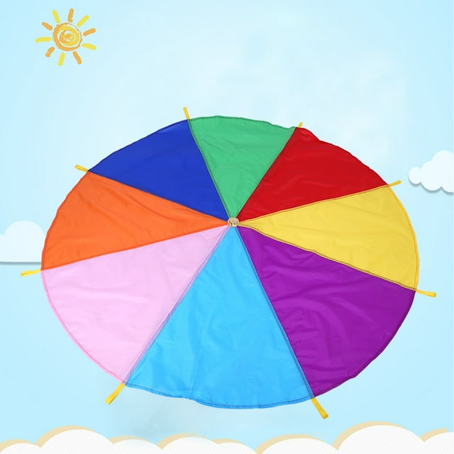 Yosoo Game Parachute, 8 Handles 2m Diameter Kids Play Rainbow Outdoor Teamwork Game Parachute Multicolor Toy