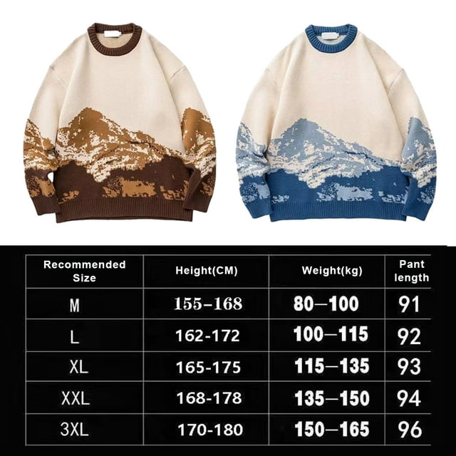 VONKY Warm In Style Hip Hop Streetwear Sweater With Japanese Snow Mountain Pattern Wide Applicable Blue XL