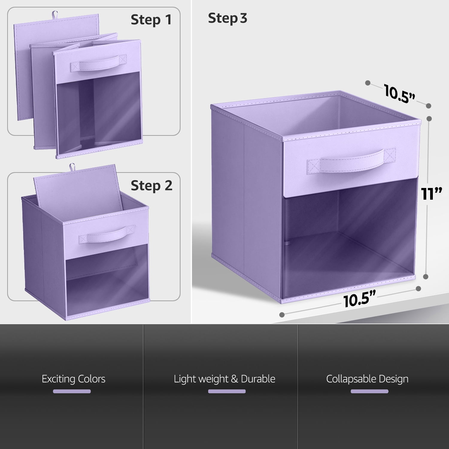 Sorbus 11 Inch Collapsible Fabric Storage Bin with Clear Window, Pastel Purple