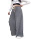 thumbnail image 3 of Pantalones a cuadros de tablero de ajedrez para mujer, pantalones de pierna ancha, pantalones sueltos con cordones de cintura alta, 3 of 5